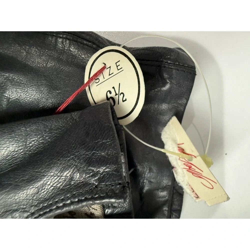 Vtg Lord & Taylor Gloves Womens Size 6.5 Blue/Black Leather Cashmere Lined M‎